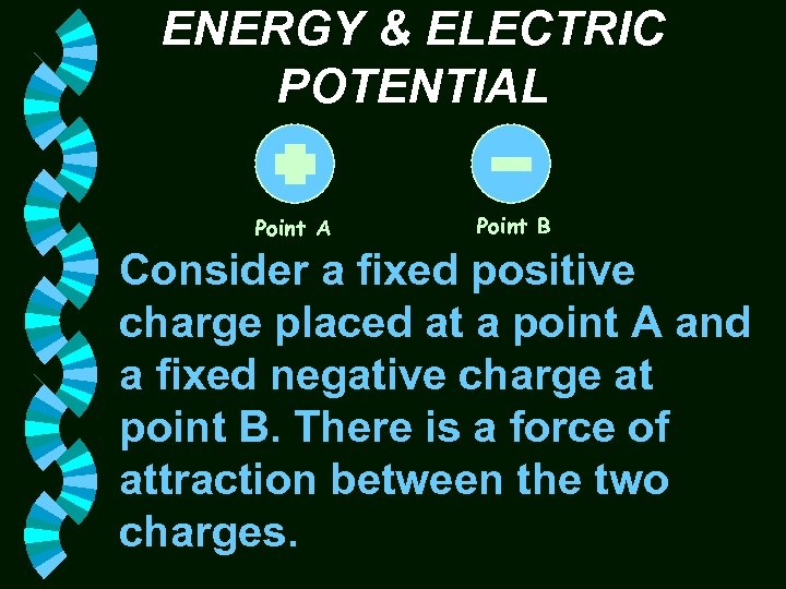 ENERGY & ELECTRIC POTENTIAL Point A Point B Consider a fixed positive charge placed