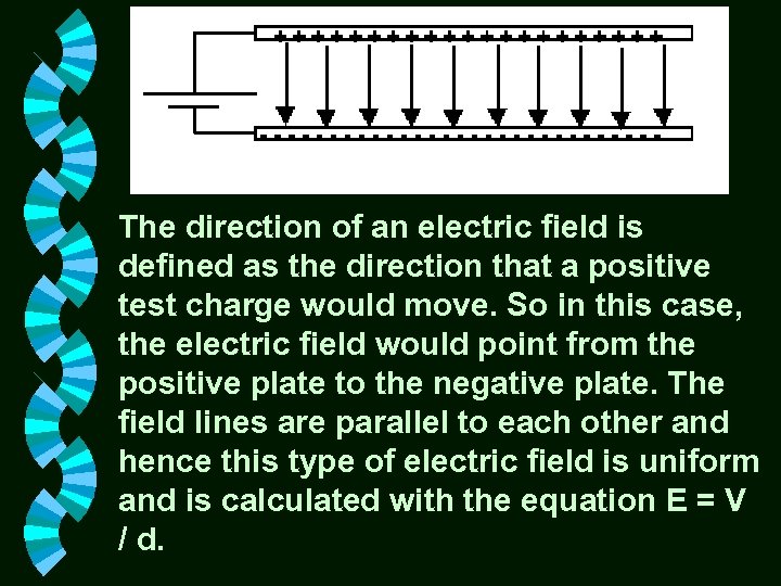The direction of an electric field is defined as the direction that a positive