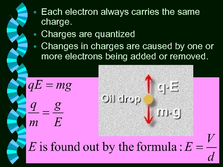 Each electron always carries the same charge. w Charges are quantized w Changes in