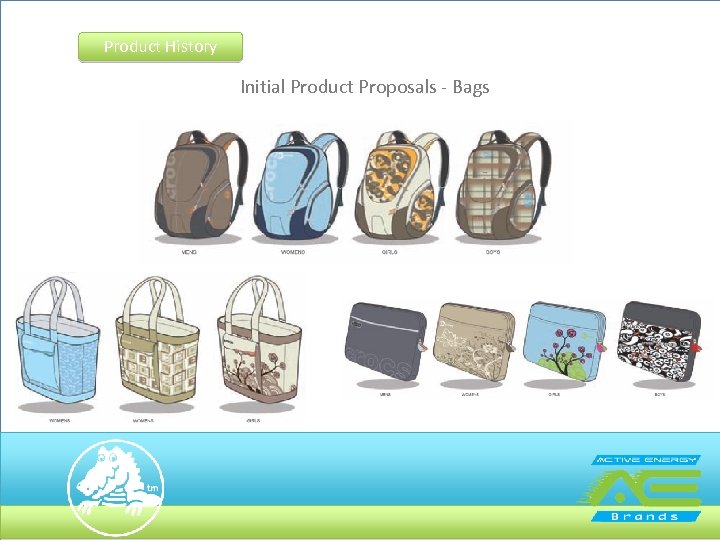 Product History Initial Product Proposals - Bags 