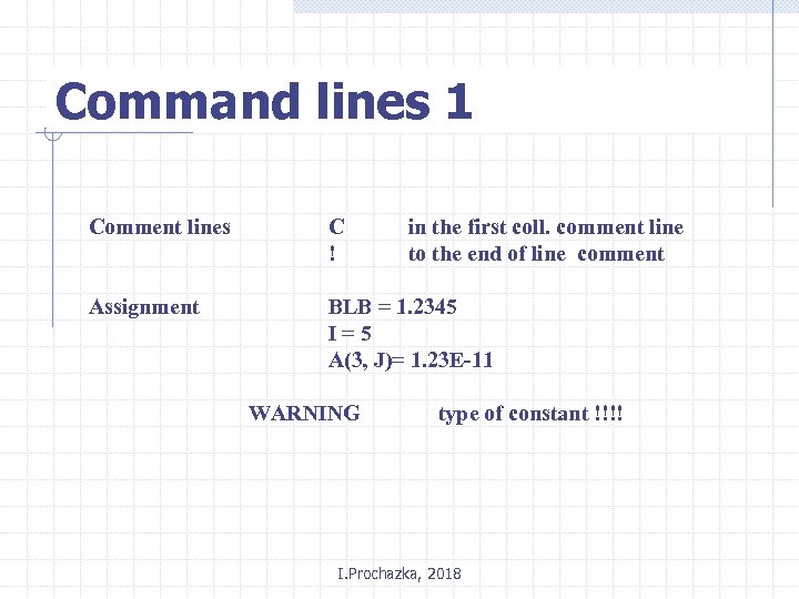 Command lines 1 Comment lines C ! Assignment BLB = 1. 2345 I=5 A(3,