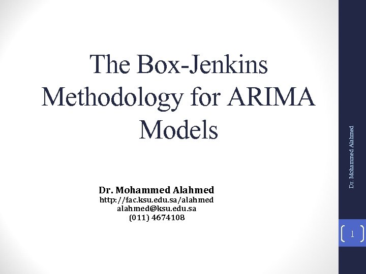 Dr. Mohammed Alahmed The Box-Jenkins Methodology for ARIMA Models http: //fac. ksu. edu. sa/alahmed@ksu.
