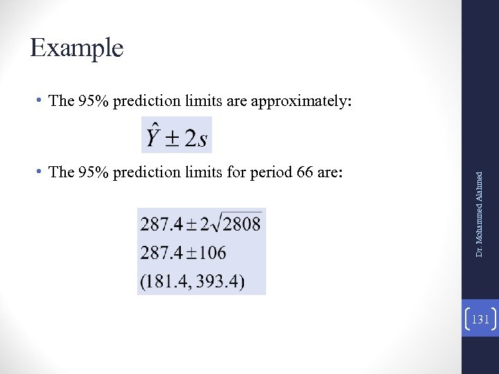 Example • The 95% prediction limits for period 66 are: Dr. Mohammed Alahmed •