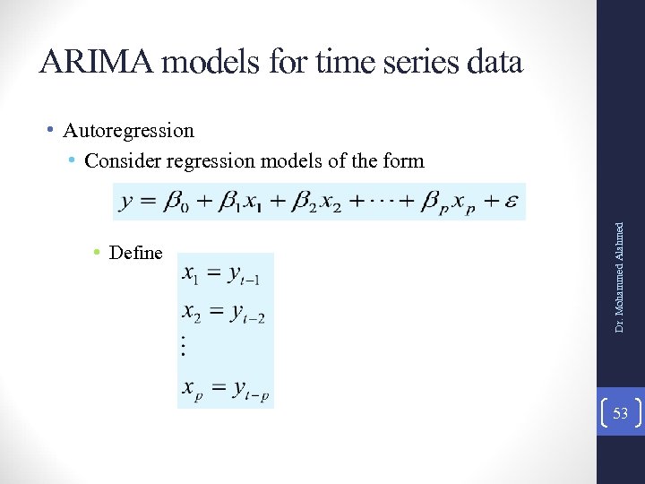 ARIMA models for time series data • Define Dr. Mohammed Alahmed • Autoregression •