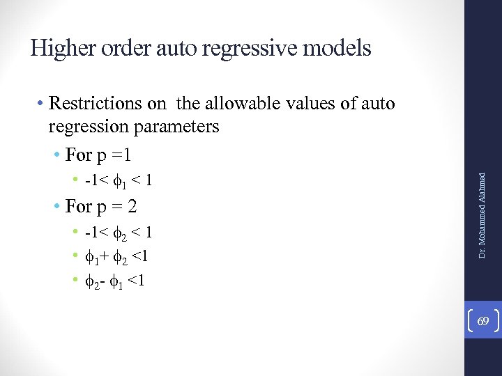 Higher order auto regressive models • -1< 1 • For p = 2 •