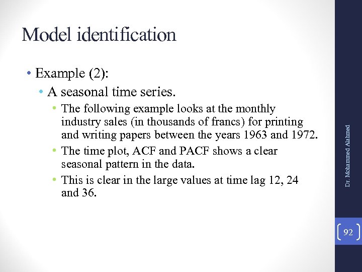 Model identification • The following example looks at the monthly industry sales (in thousands