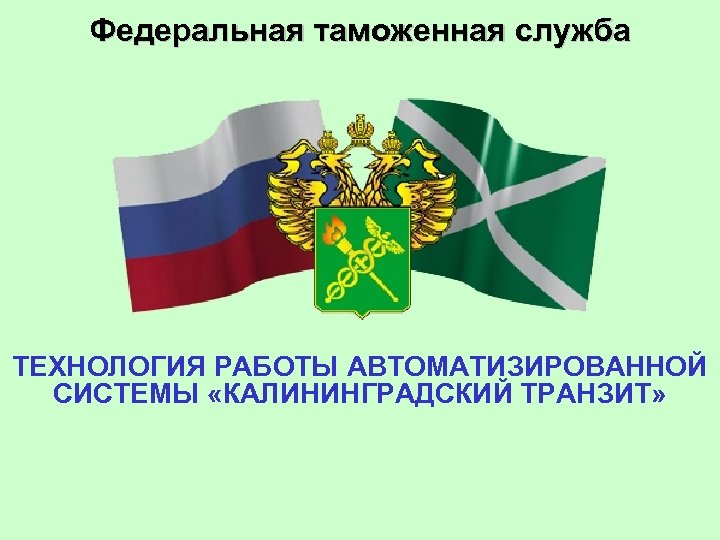 Федеральная таможенная служба ТЕХНОЛОГИЯ РАБОТЫ АВТОМАТИЗИРОВАННОЙ СИСТЕМЫ «КАЛИНИНГРАДСКИЙ ТРАНЗИТ» 