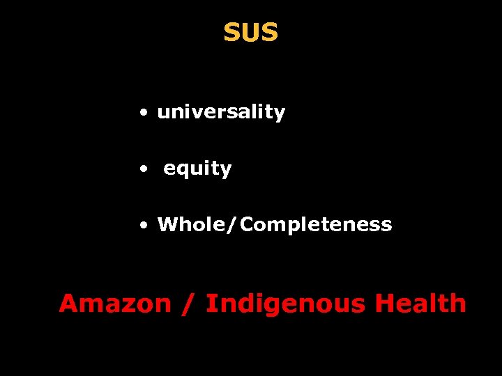 SUS • universality • equity • Whole/Completeness Amazon / Indigenous Health 