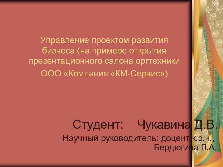 Управление проектом развития бизнеса (на примере открытия презентационного салона оргтехники ООО «Компания «КМ-Сервис» )