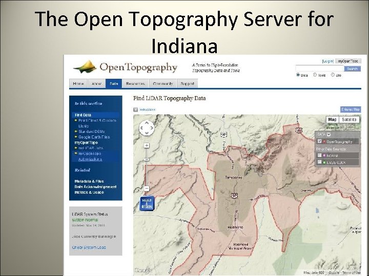 The Open Topography Server for Indiana 