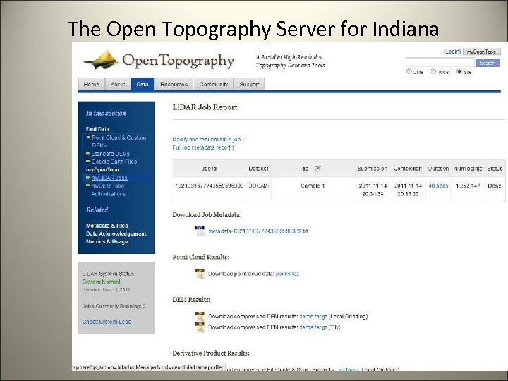 The Open Topography Server for Indiana 
