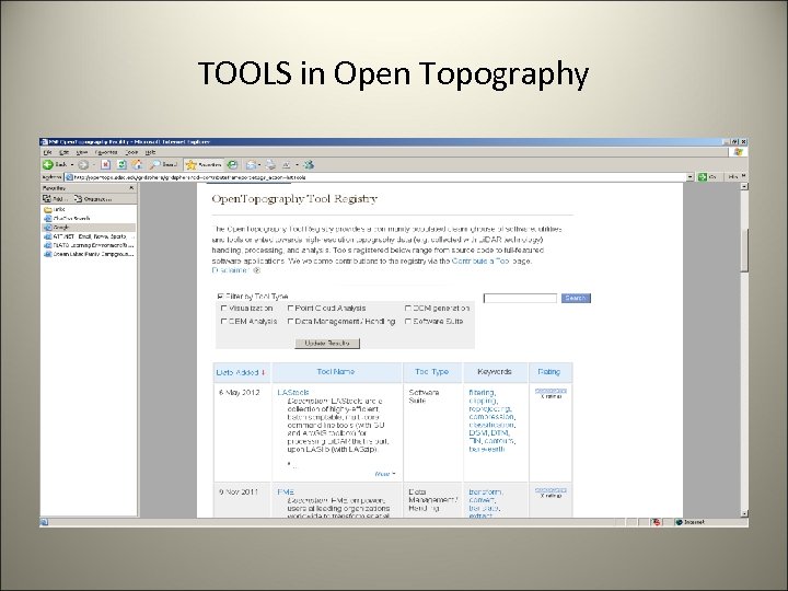 TOOLS in Open Topography 