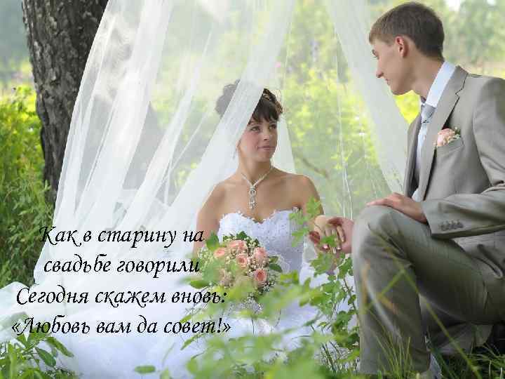 Как в старину на свадьбе говорили Сегодня скажем вновь: «Любовь вам да совет!» 