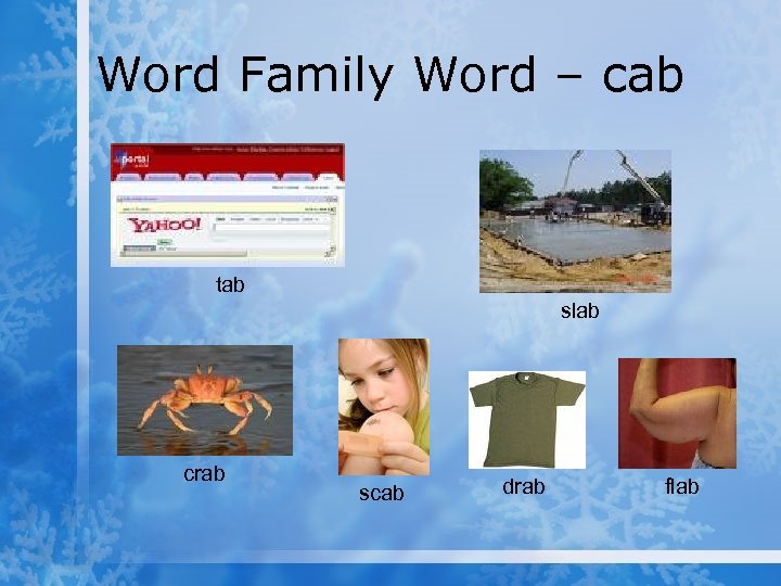 Word Family Word – cab tab slab crab scab drab flab 