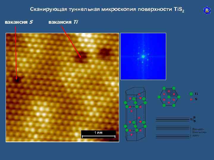 Сканирующая туннельная микроскопия поверхности Ti. S 2 вакансия S вакансия Ti Ti. S 2