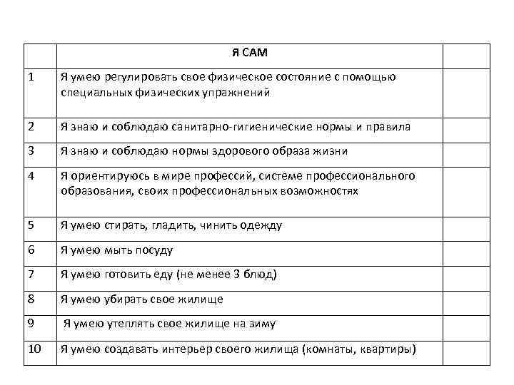 Я САМ 1 Я умею регулировать свое физическое состояние с помощью специальных физических упражнений