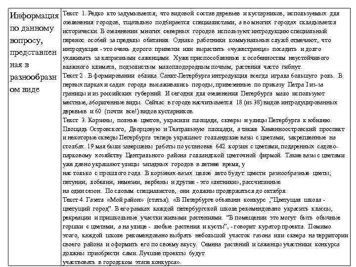 Информация по данному вопросу, представлен ная в разнообразн ом виде Текст 1. Редко кто