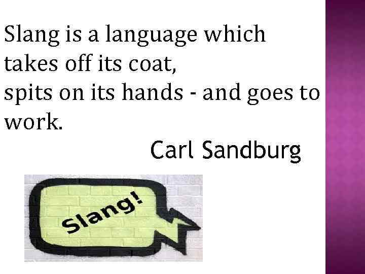 Slang is a language which takes off its coat, spits on its hands -