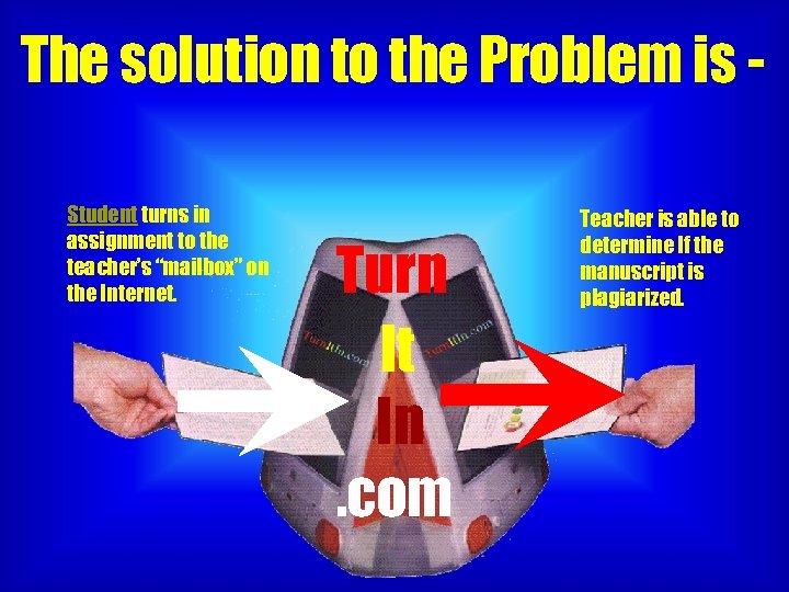 The solution to the Problem is Student turns in assignment to the teacher’s “mailbox”