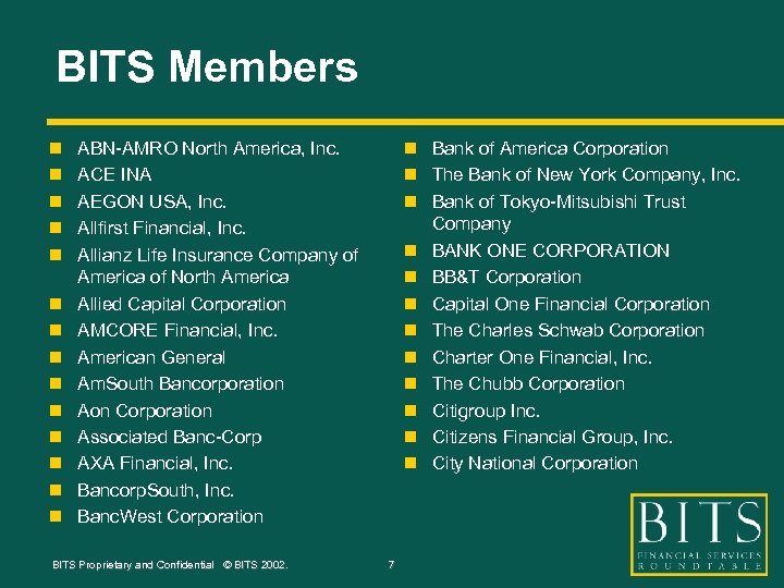 BITS Members n n n n Bank of America Corporation n The Bank of