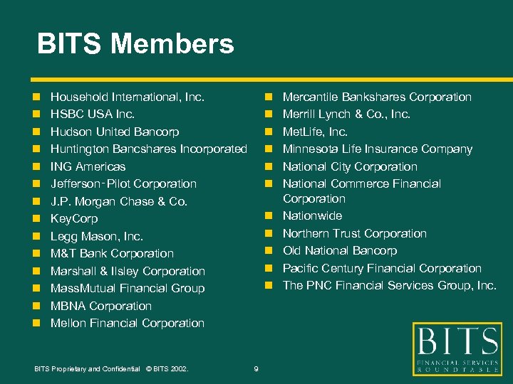 BITS Members n n n n n Household International, Inc. HSBC USA Inc. Hudson