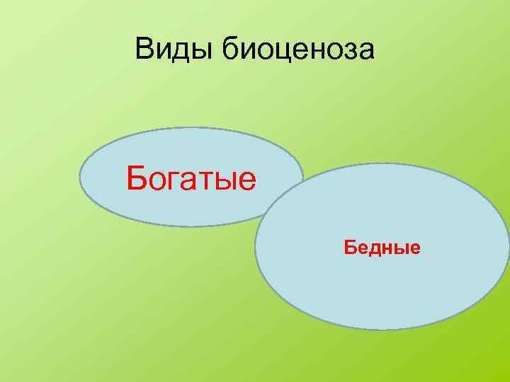 Виды биоценоза Богатые Бедные 