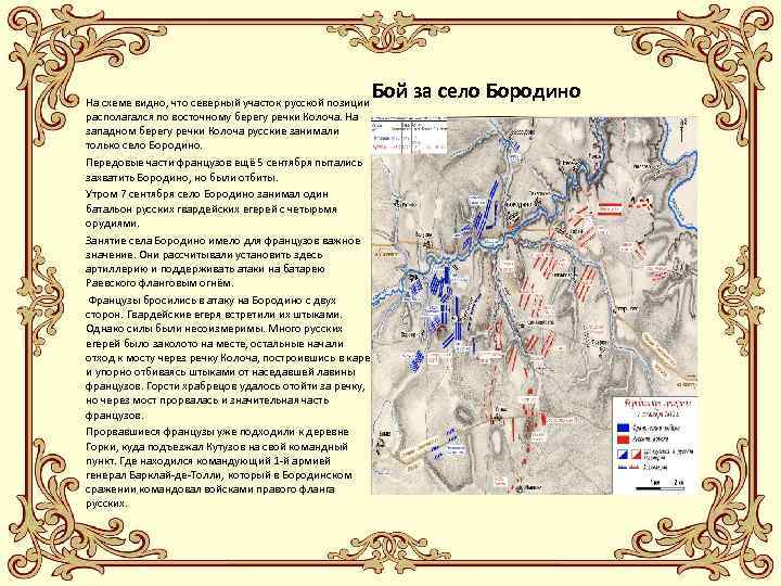 Бой за село Бородино На схеме видно, что северный участок русской позиции располагался по