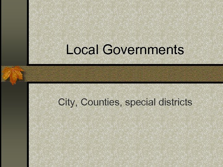 Local Governments City, Counties, special districts 