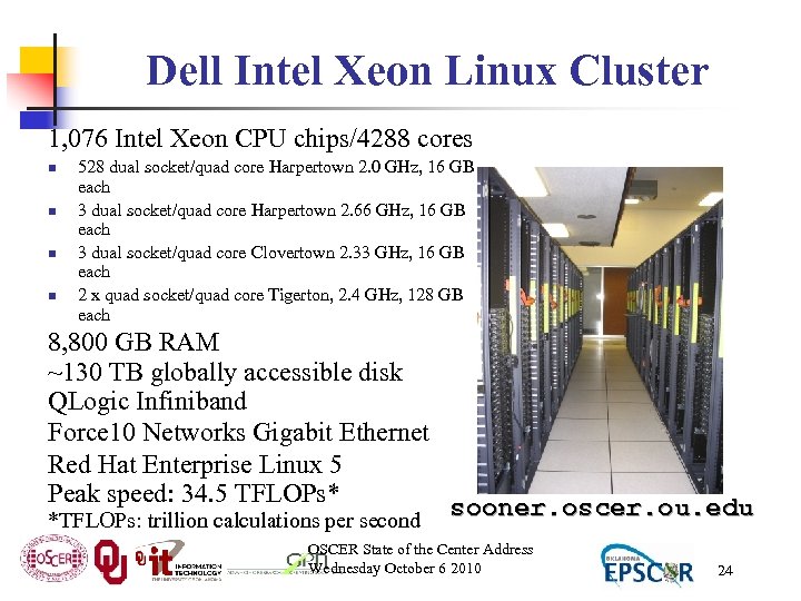 Dell Intel Xeon Linux Cluster 1, 076 Intel Xeon CPU chips/4288 cores n n