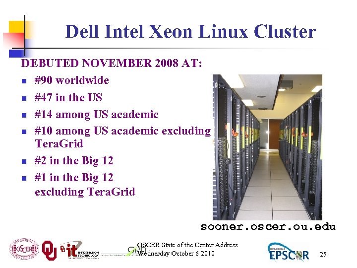 Dell Intel Xeon Linux Cluster DEBUTED NOVEMBER 2008 AT: n #90 worldwide n #47