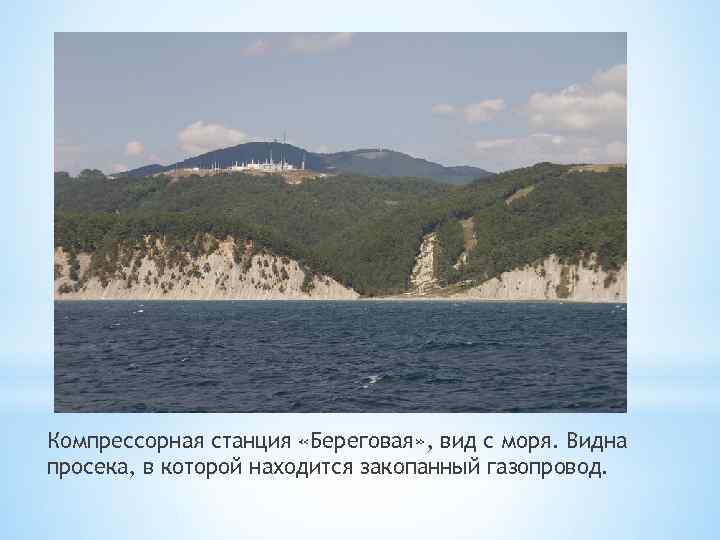 Компрессорная станция «Береговая» , вид с моря. Видна просека, в которой находится закопанный газопровод.