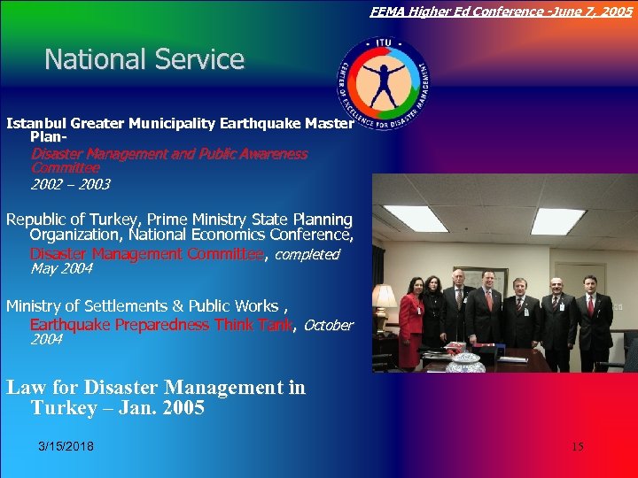 FEMA Higher Ed Conference -June 7, 2005 National Service Click to edit Master title