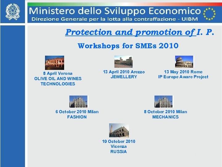 Protection and promotion of I. P. Workshops for SMEs 2010 8 April Verona OLIVE