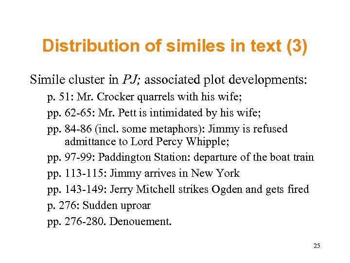 Distribution of similes in text (3) Simile cluster in PJ; associated plot developments: p.