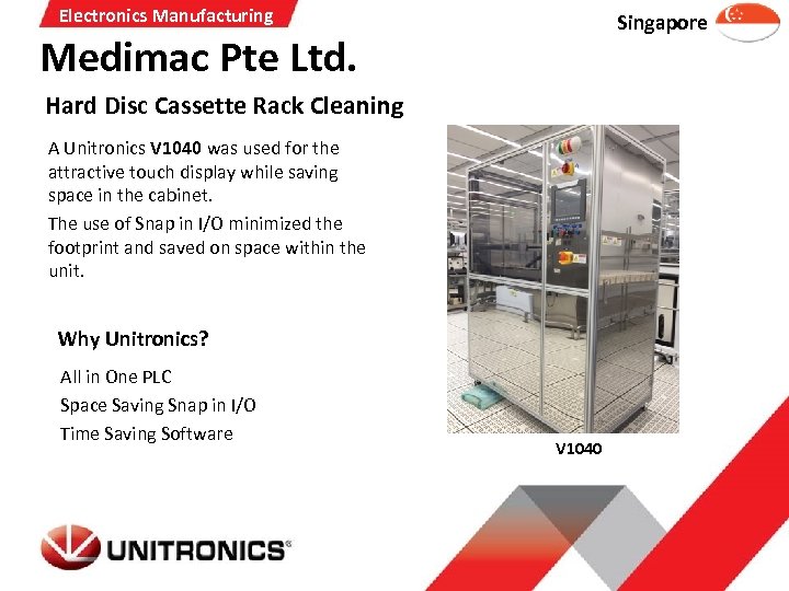 Electronics Manufacturing Singapore Medimac Pte Ltd. Hard Disc Cassette Rack Cleaning A Unitronics V