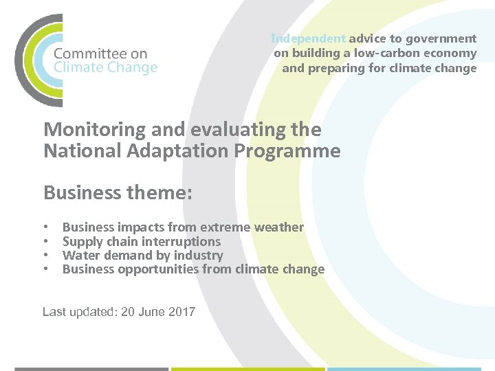 Independent advice to government on building a low-carbon economy and preparing for climate change