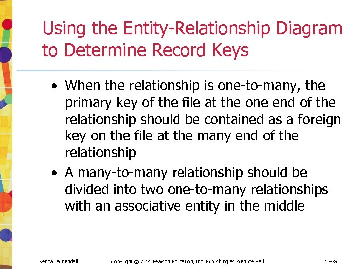 Using the Entity-Relationship Diagram to Determine Record Keys • When the relationship is one-to-many,