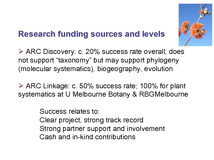 Research funding sources and levels Ø ARC Discovery: c. 20% success rate overall; does