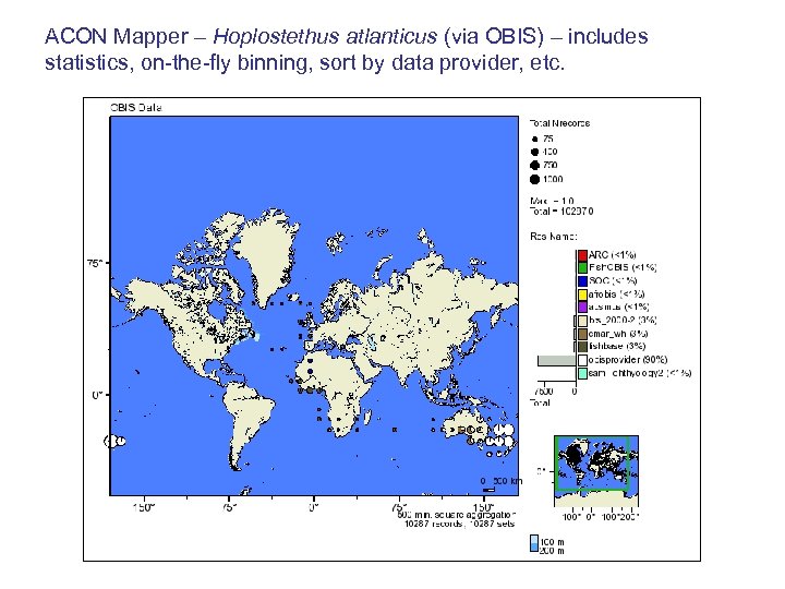 ACON Mapper – Hoplostethus atlanticus (via OBIS) – includes statistics, on-the-fly binning, sort by