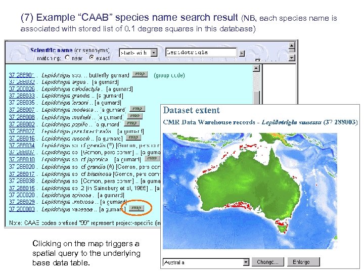 (7) Example “CAAB” species name search result (NB, each species name is associated with