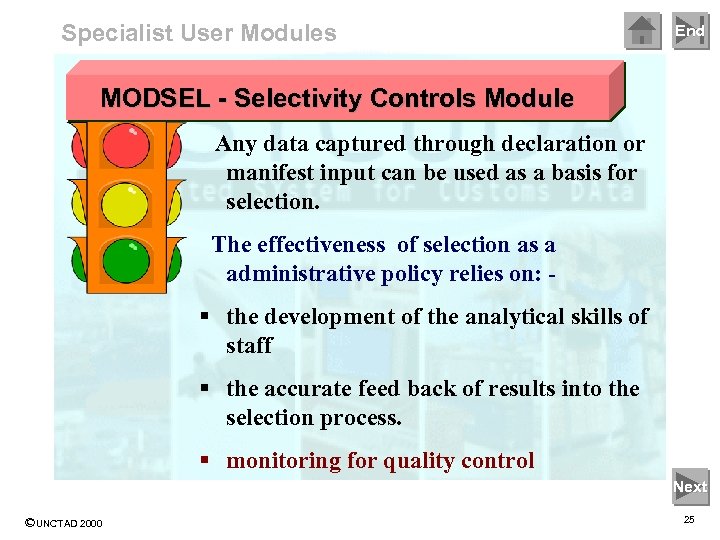 Specialist User Modules End MODSEL - Selectivity Controls Module Any data captured through declaration