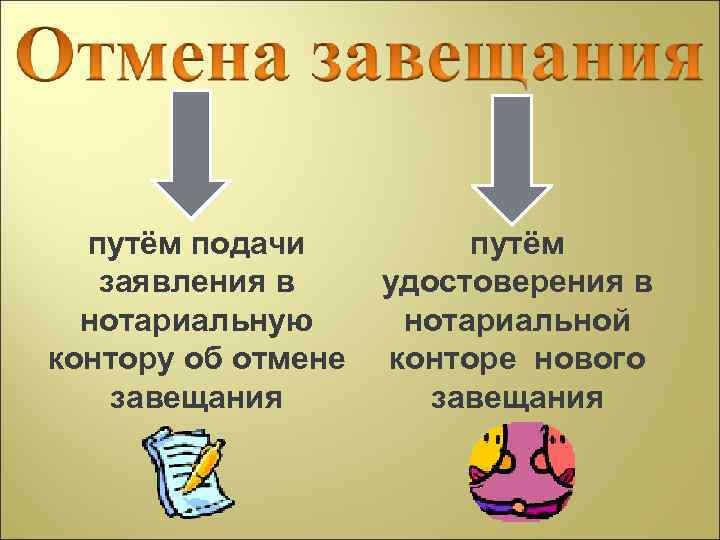 путём подачи заявления в нотариальную контору об отмене завещания путём удостоверения в нотариальной конторе