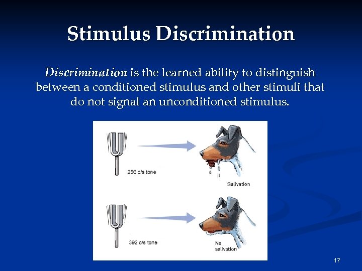 Stimulus Discrimination is the learned ability to distinguish between a conditioned stimulus and other