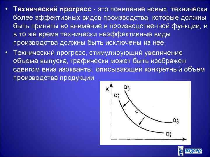  • Технический прогресс - это появление новых, технически более эффективных видов производства, которые