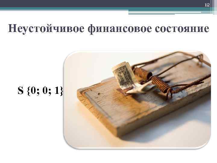 12 Неустойчивое финансовое состояние S {0; 0; 1} 