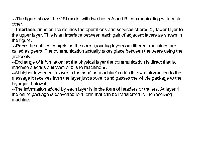 --The figure shows the OSI model with two hosts A and B, communicating with
