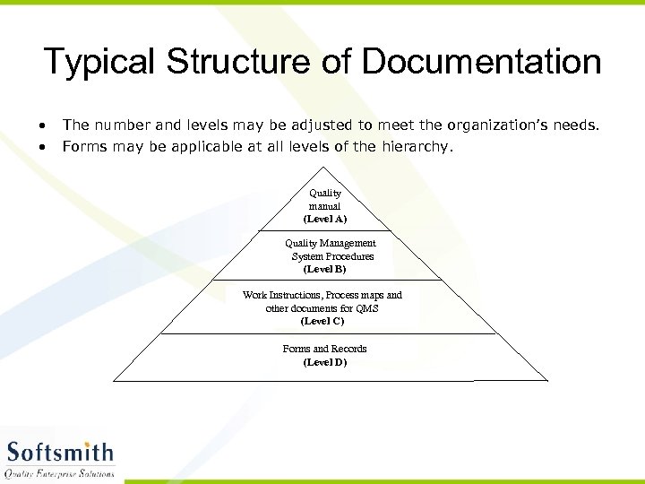 Typical Structure of Documentation • • The number and levels may be adjusted to