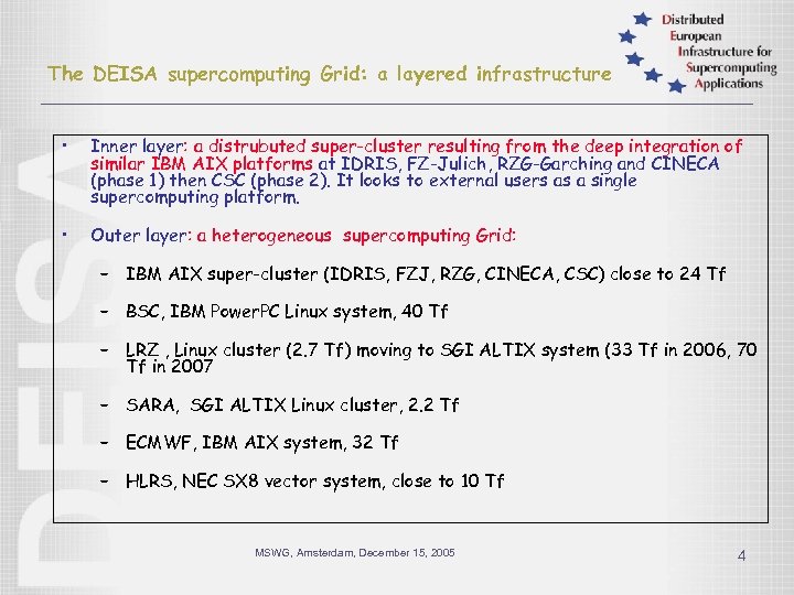 The DEISA supercomputing Grid: a layered infrastructure • Inner layer: a distrubuted super-cluster resulting