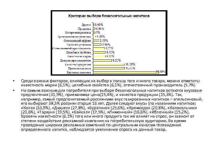  • • Среди важных факторов, влияющих на выбор в пользу того и иного
