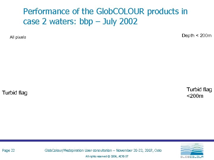 Performance of the Glob. COLOUR products in case 2 waters: bbp – July 2002